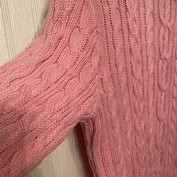 Lauren Ralph Lauren 100% Cotton Zip up Cable Knit Pink Sweater - Picture 4 of 7